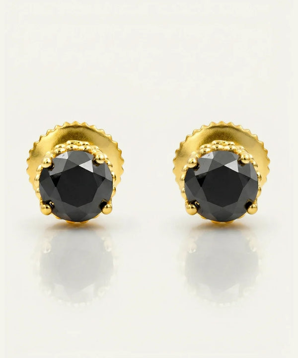 Black Diamond Round Solitare Studs Earrings
