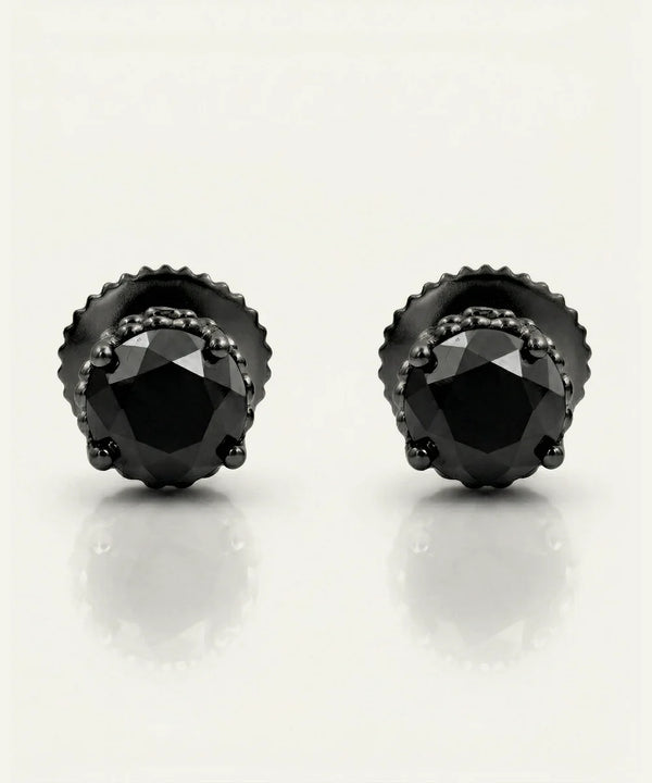 Black Diamond Round Solitare Studs Earrings