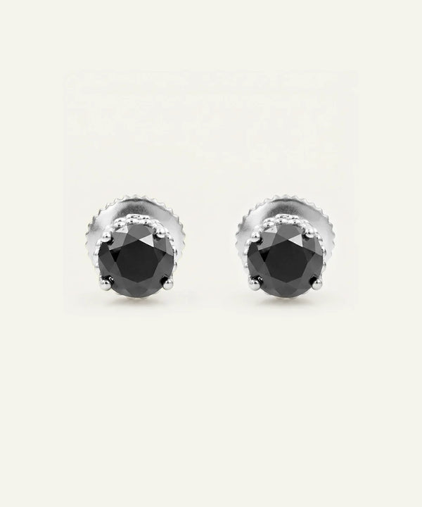 Black Diamond Round Solitare Studs Earrings