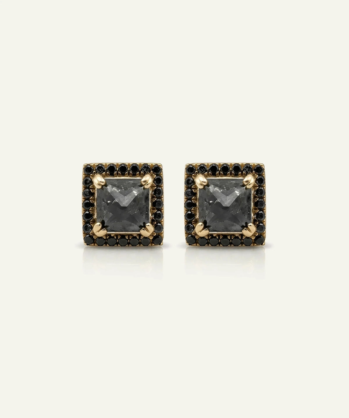 men's black diamond princess halo stud earrings in vermeil
