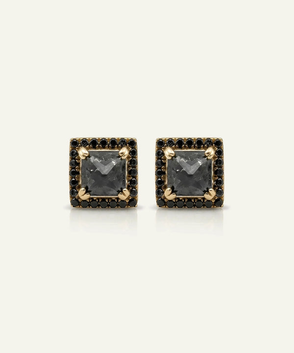 Black Diamond Princess Halo Studs Earrings