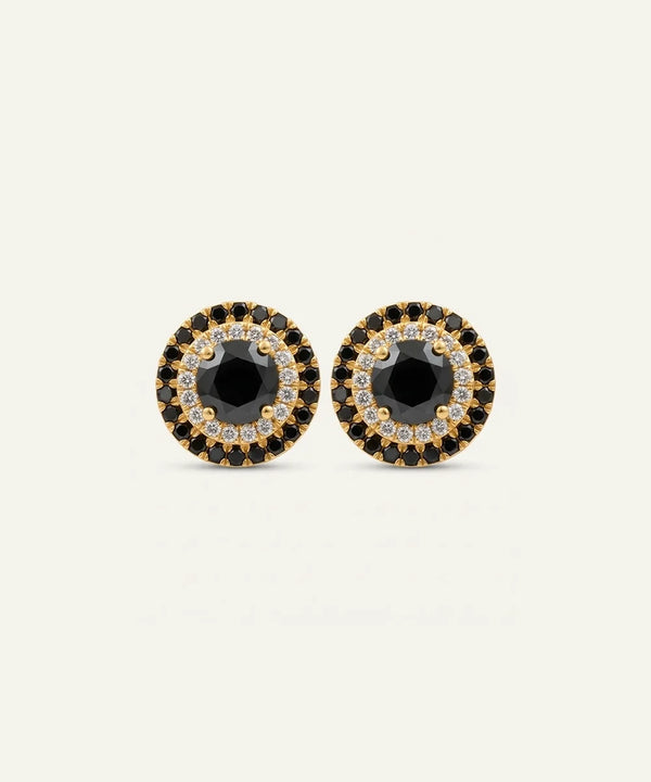 Black Diamond Round Cluster Studs Earrings