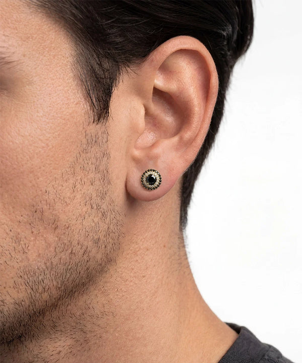 Black Diamond Round Cluster Studs Earrings