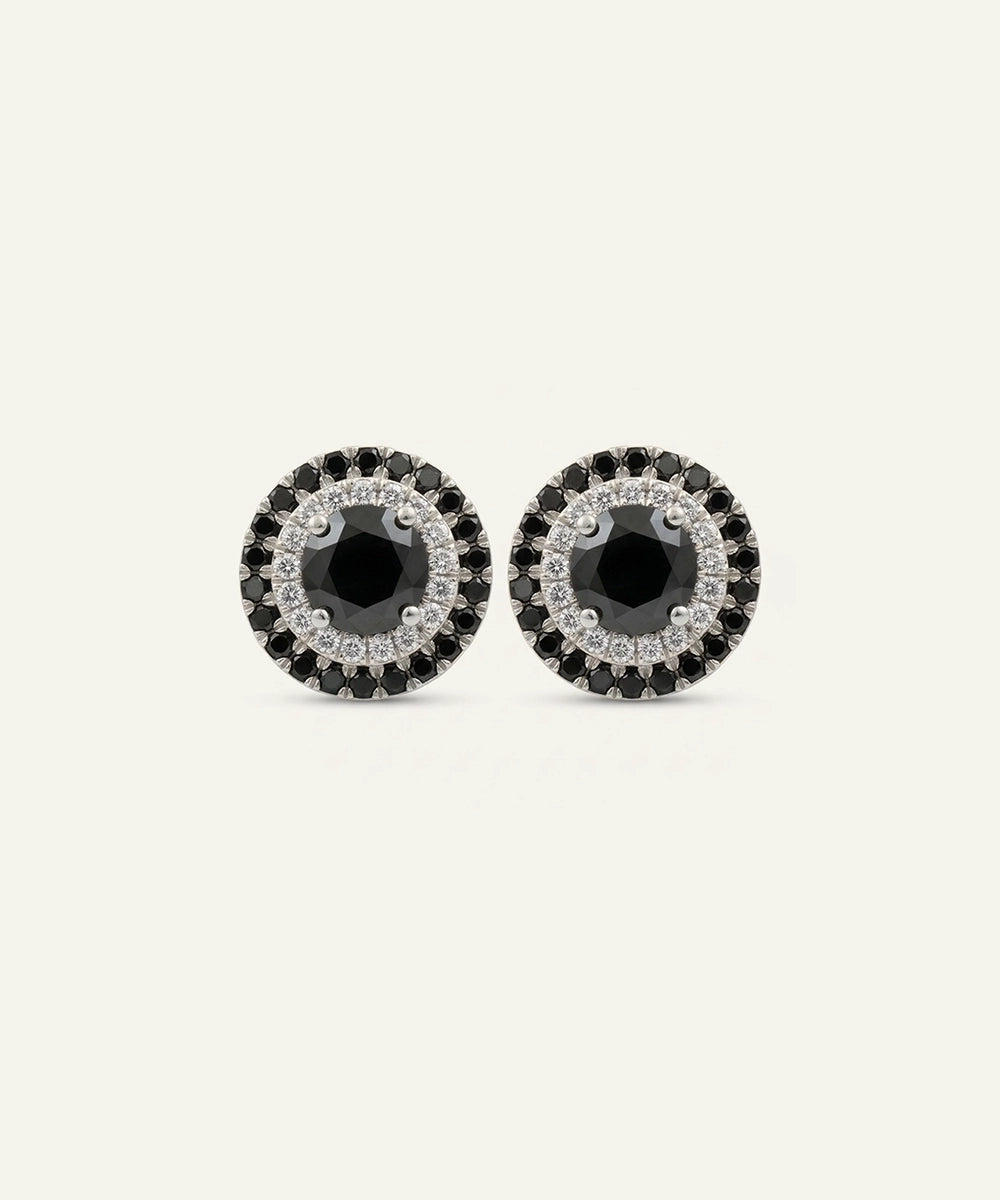 men's black diamond cluster stud earrings in silver finish