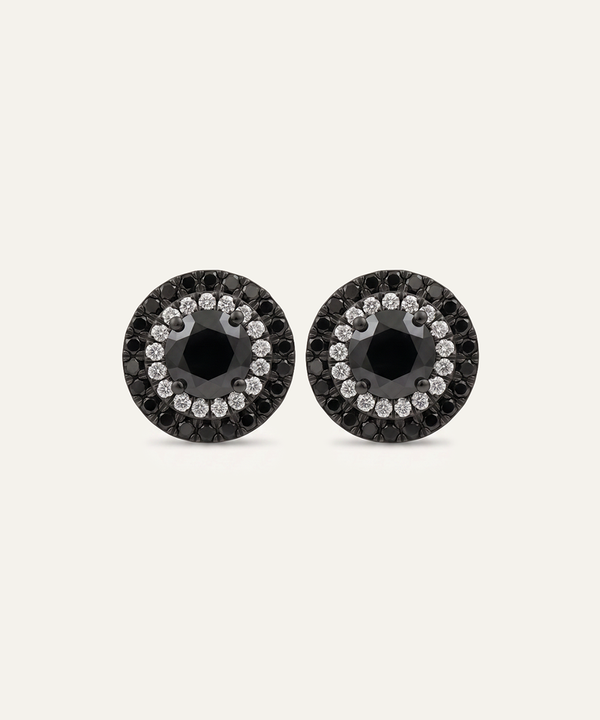 Black Diamond Round Cluster Studs Earrings