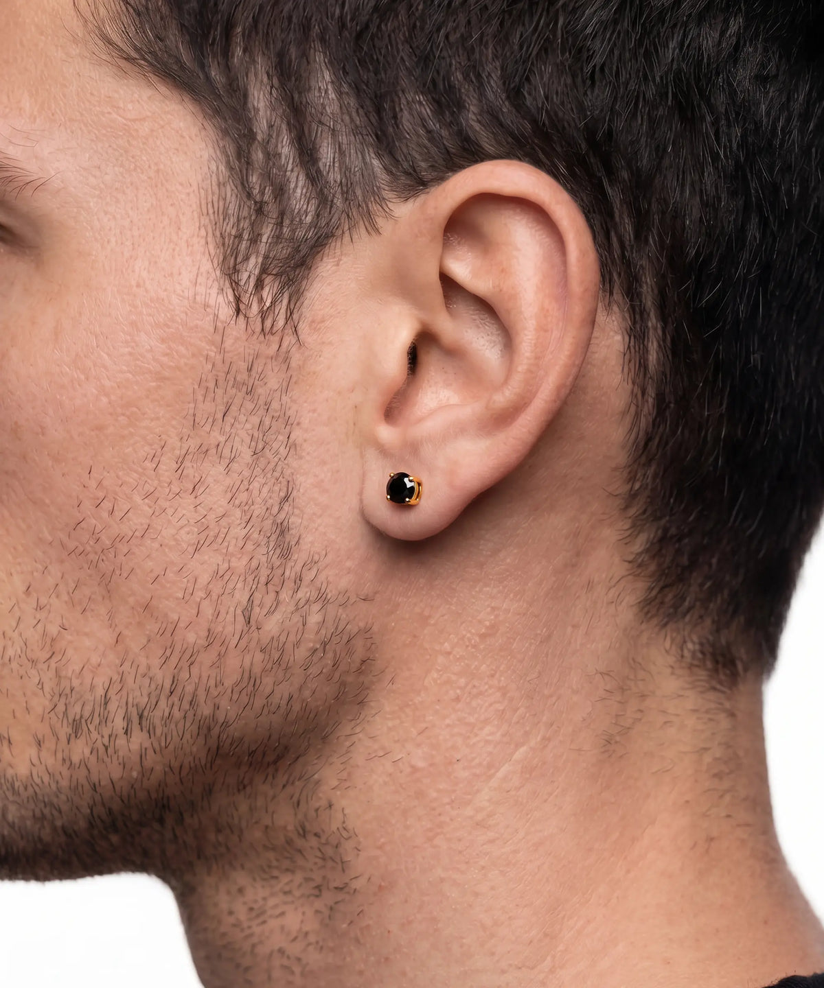 Side view of vermeil black diamond solitaire studs
