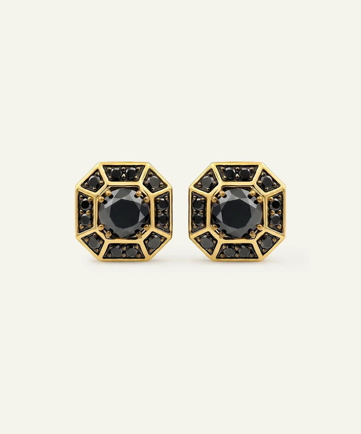 men's Asscher black diamond stud earrings in vermeil