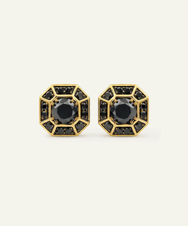 Asscher Shape Black Diamond Studs Earrings