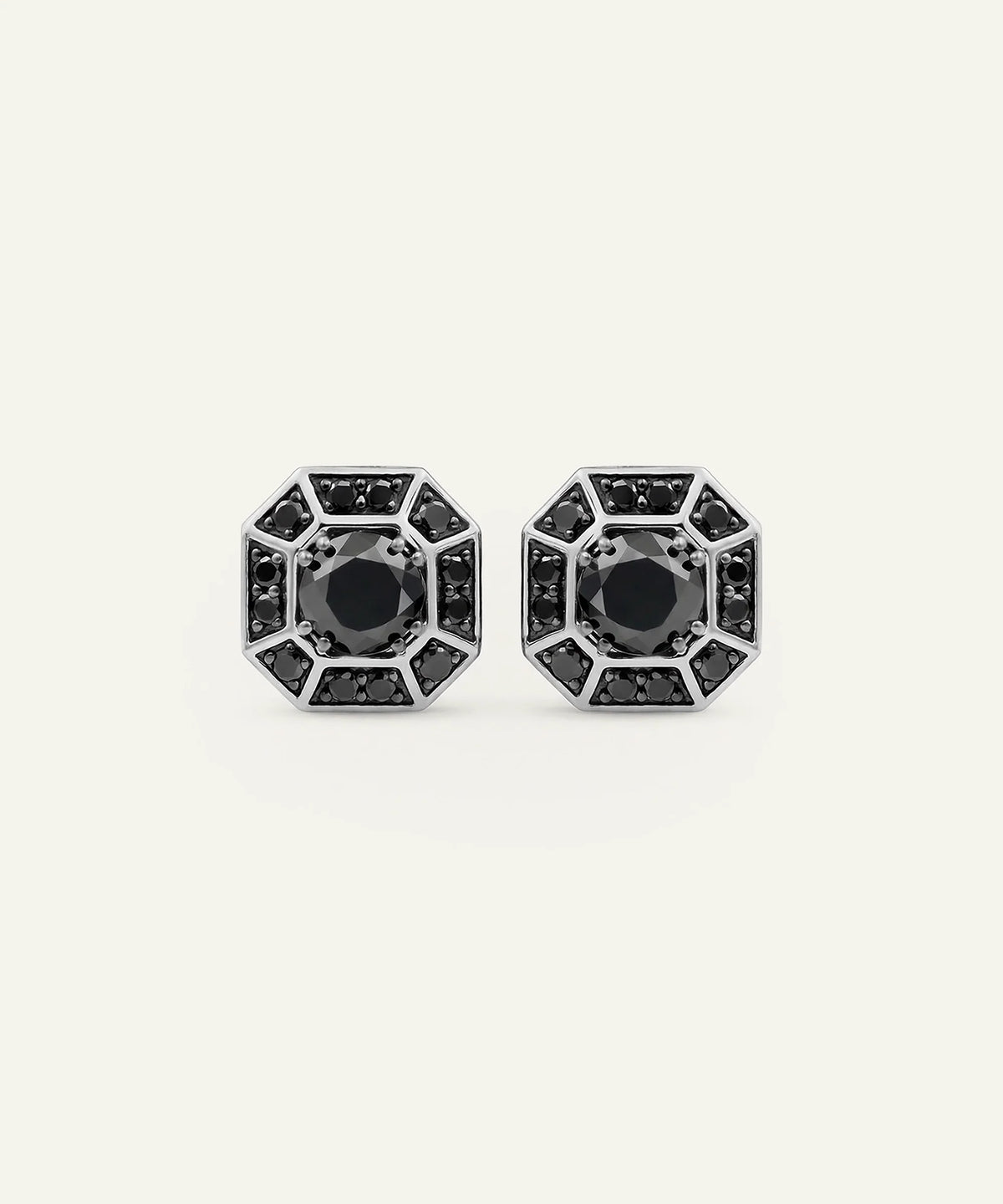 men's Asscher black diamond stud earrings in silver finish
