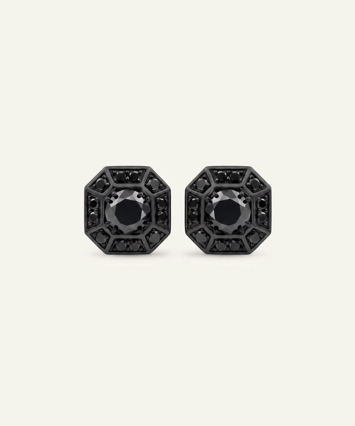 men's Asscher black diamond stud earrings in black finish