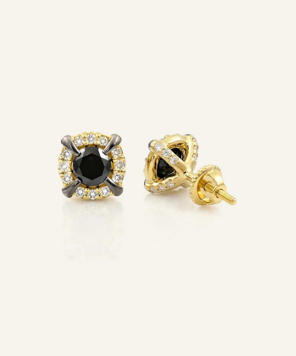 Vermeil men's stud earrings with black and lab-grown diamonds