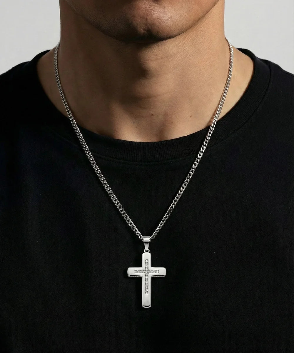 men's white CZ cross pendant from Valliani Jewelers
