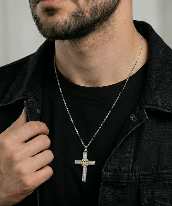 Close-up of 0.75 CTW diamond cross pendant