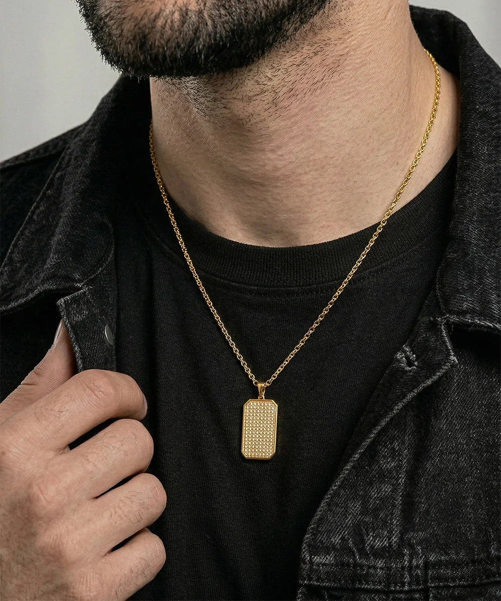 Close-up of 2.3 CTW diamond dog tag pendant