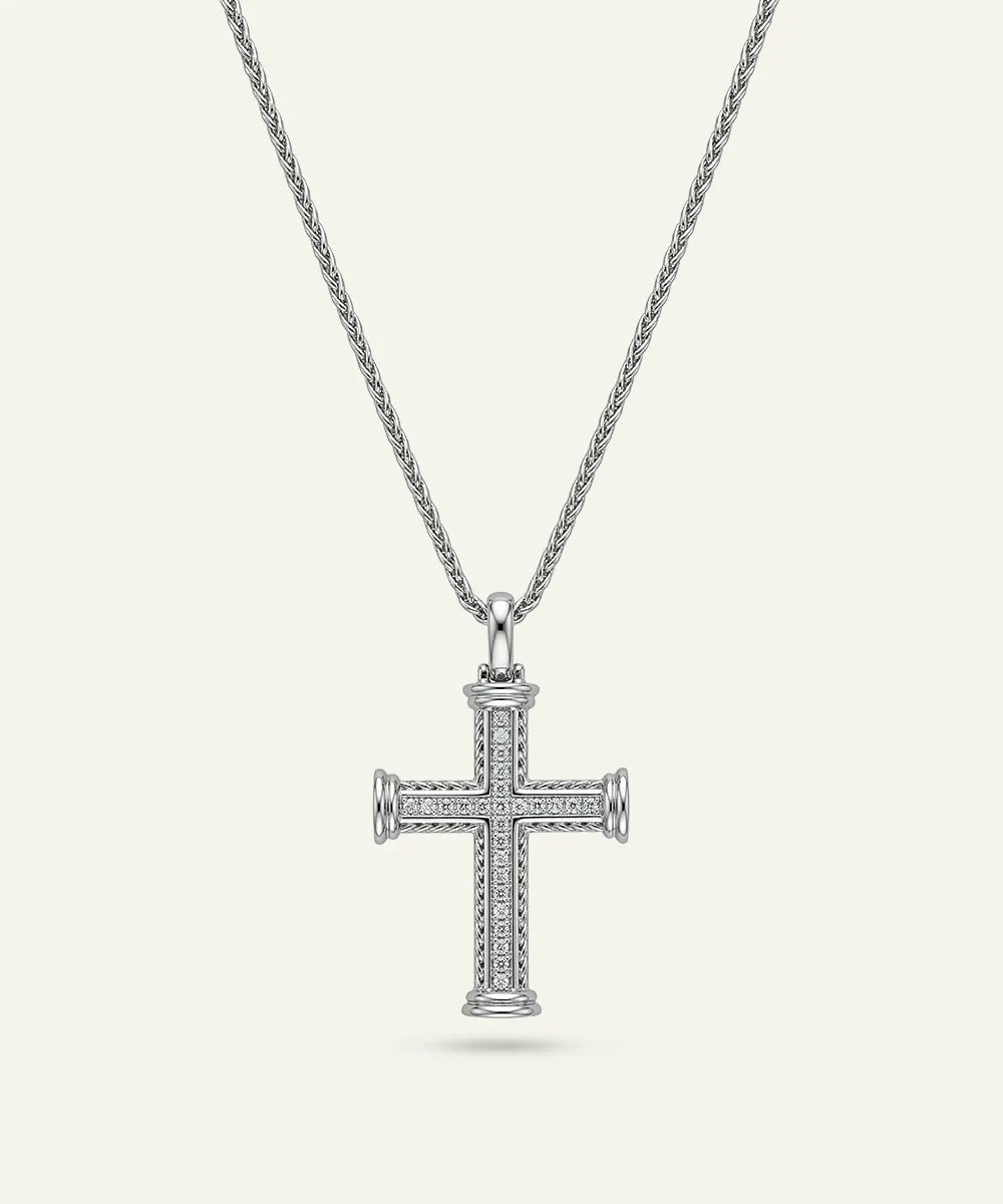 Men's silver lab-grown diamond cross pendant by