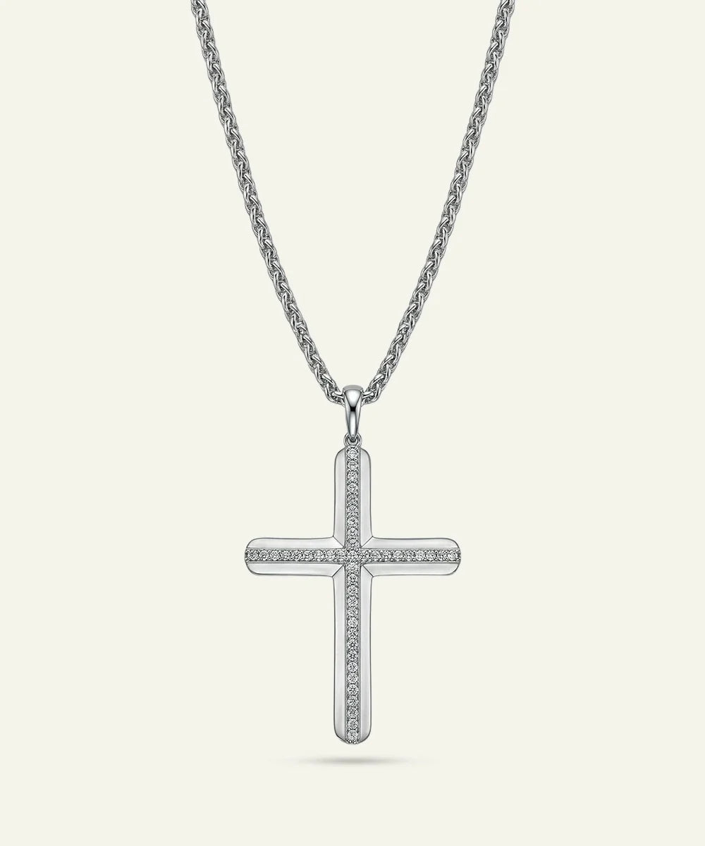 men's silver lab-grown diamond cross pendant