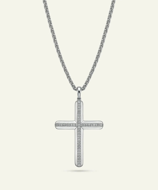 Silver Lab-grown Diamond Cross Pendant