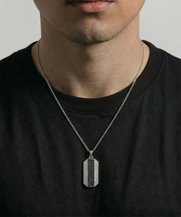 Black Treated & Lab-grown Diamond Dog Tag Pendant