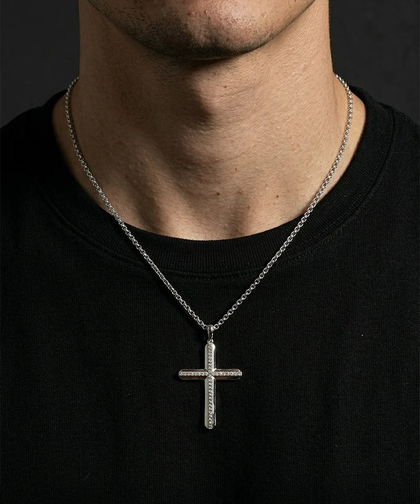 Close-up of 0.50 CTW diamond cross pendant