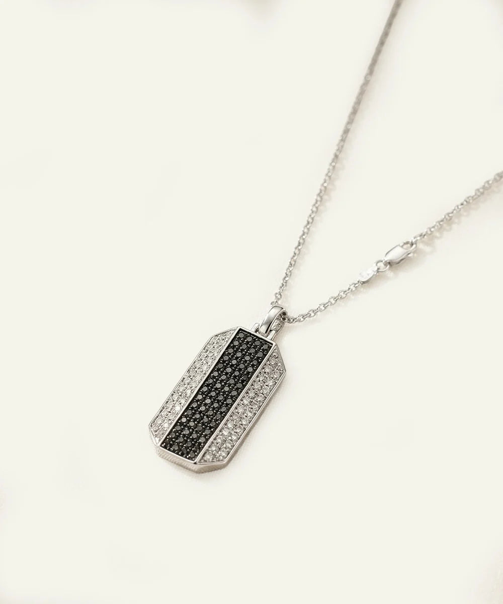 men's black and lab-grown diamond dog tag pendant