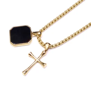 Link N Lock Black Square Cross Pendant in Stainless Steel