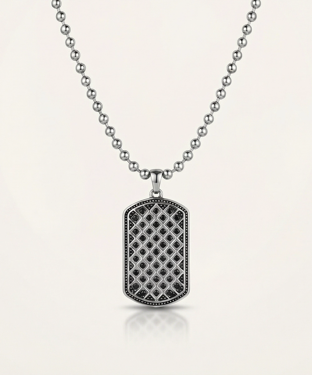 Black Cubic Zirconia Dog Tag Pendant