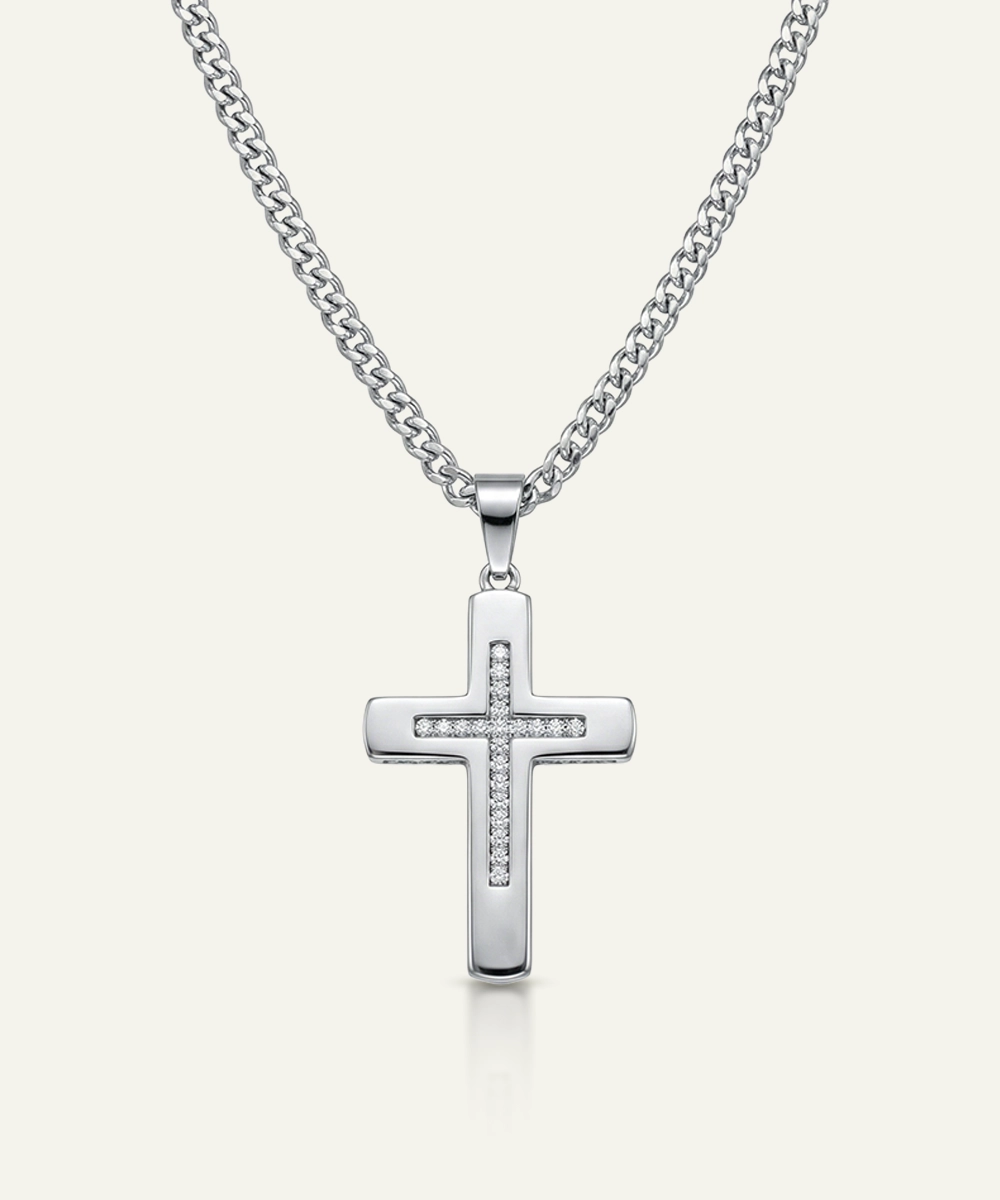 White Cubic Zirconia Cross Pendant