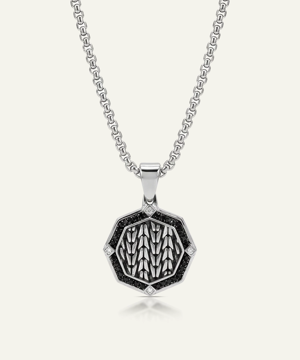 Black Cubic Zirconia Octagonal Medallion Pendant