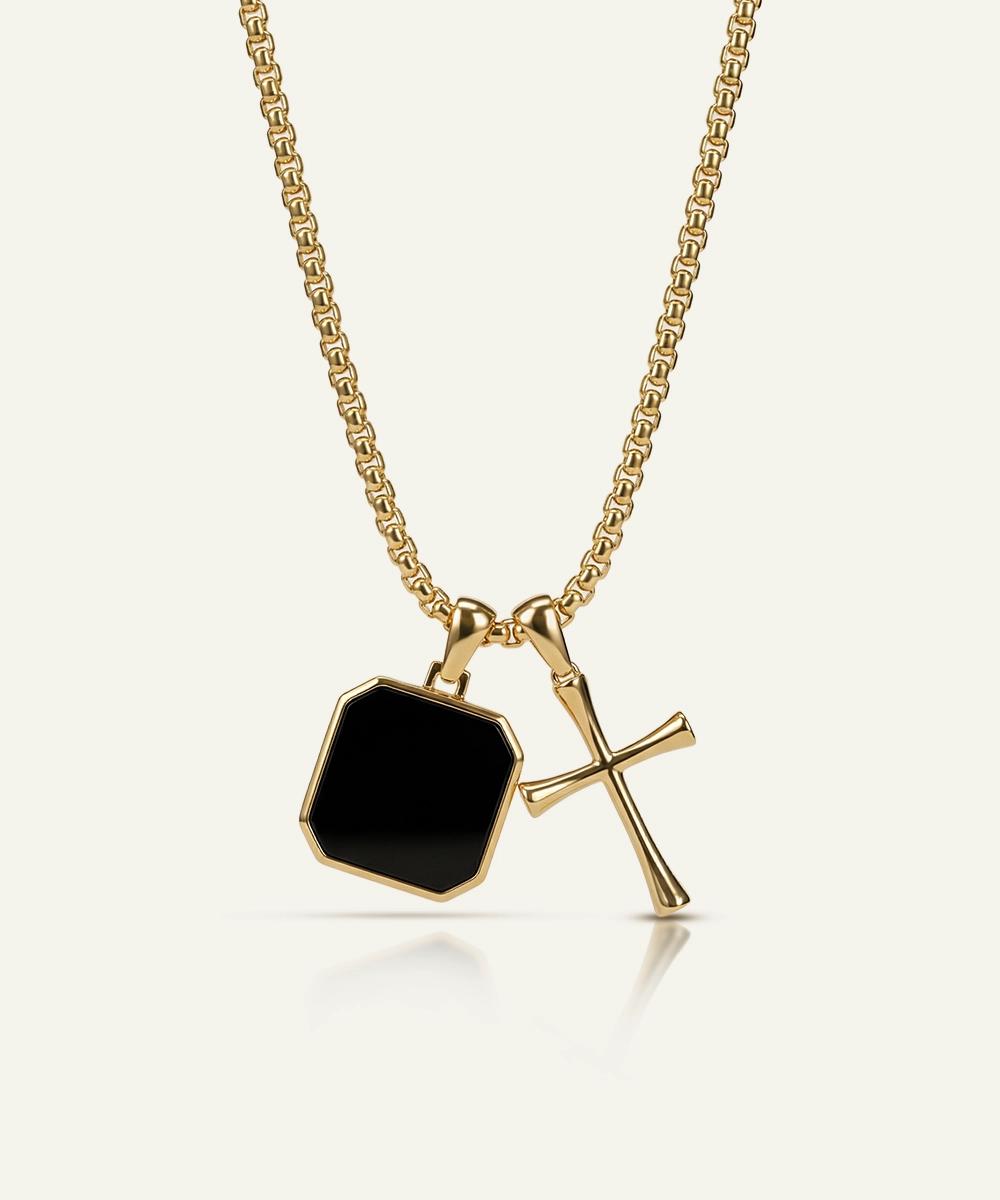 Black Acrylic Octagon And Cross Pendant