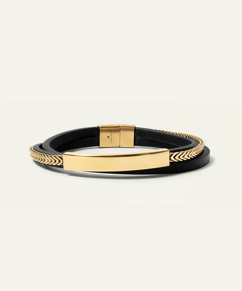 Triple Band Leather Bracelet - Beads, Braid, Flat Bands - 8.5 Inches