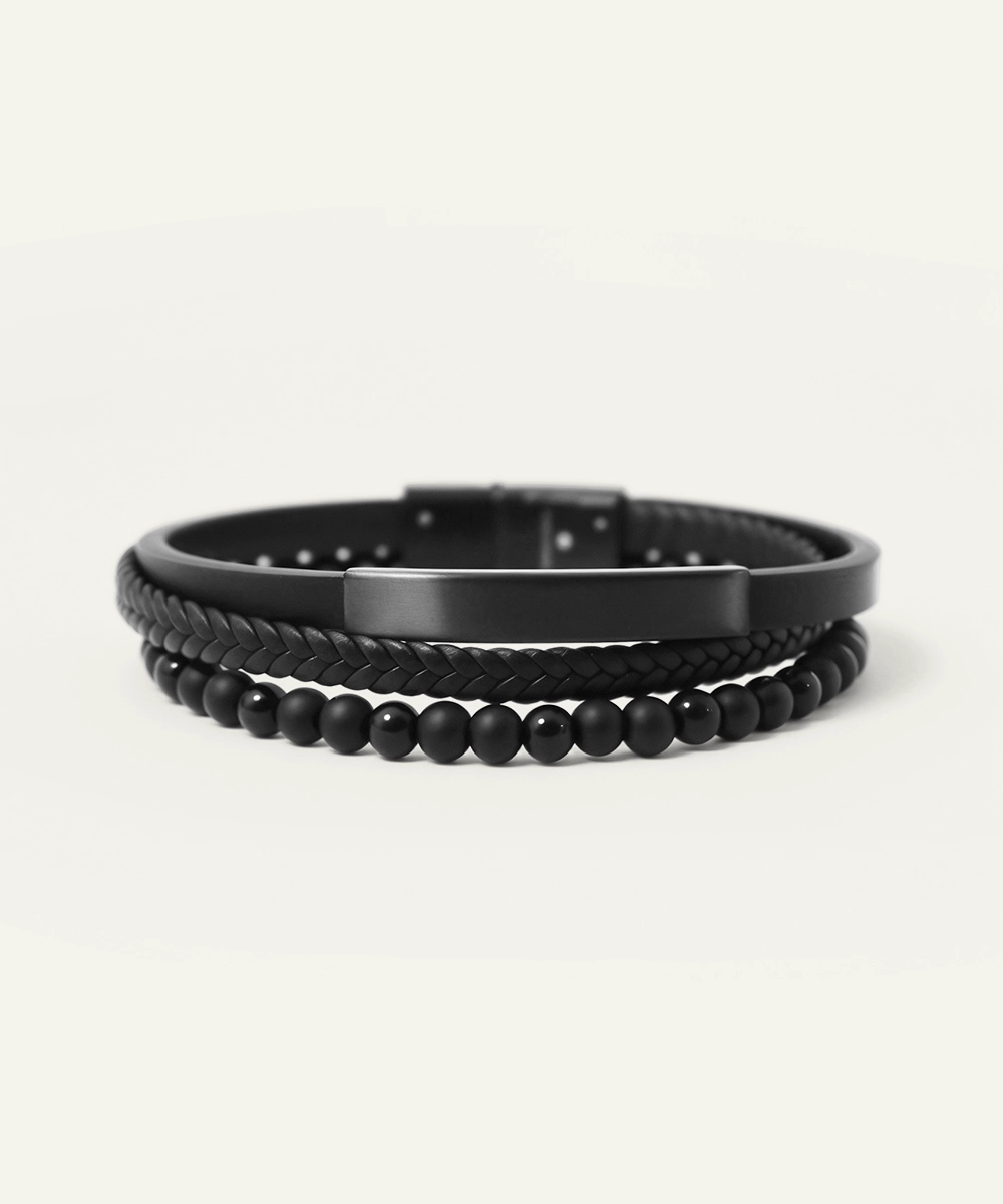 Black Triple Band Leather Bracelet