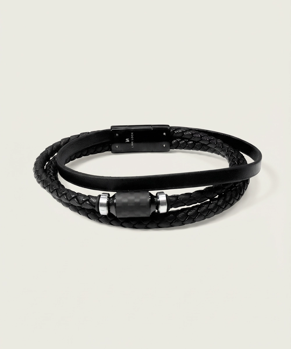 Black Triple Band Leather Bracelet