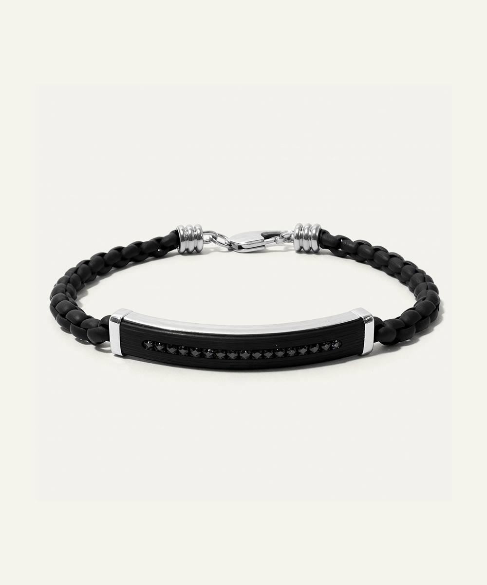 Black Cubic Zirconia Leather Bracelet