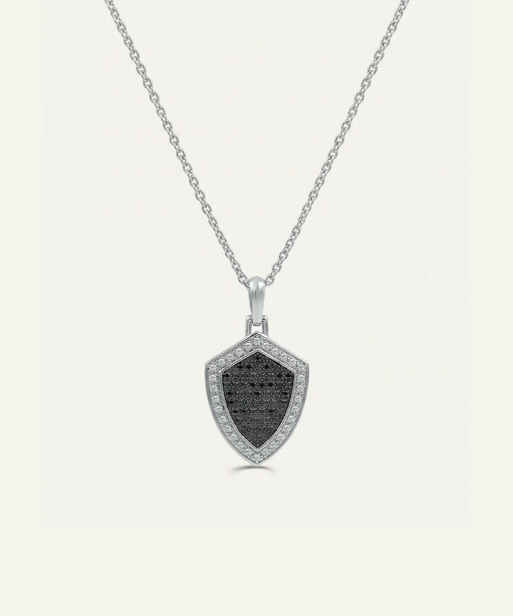 LAB GROWN SILVER BLACK PLATED SHIELD PENDANT