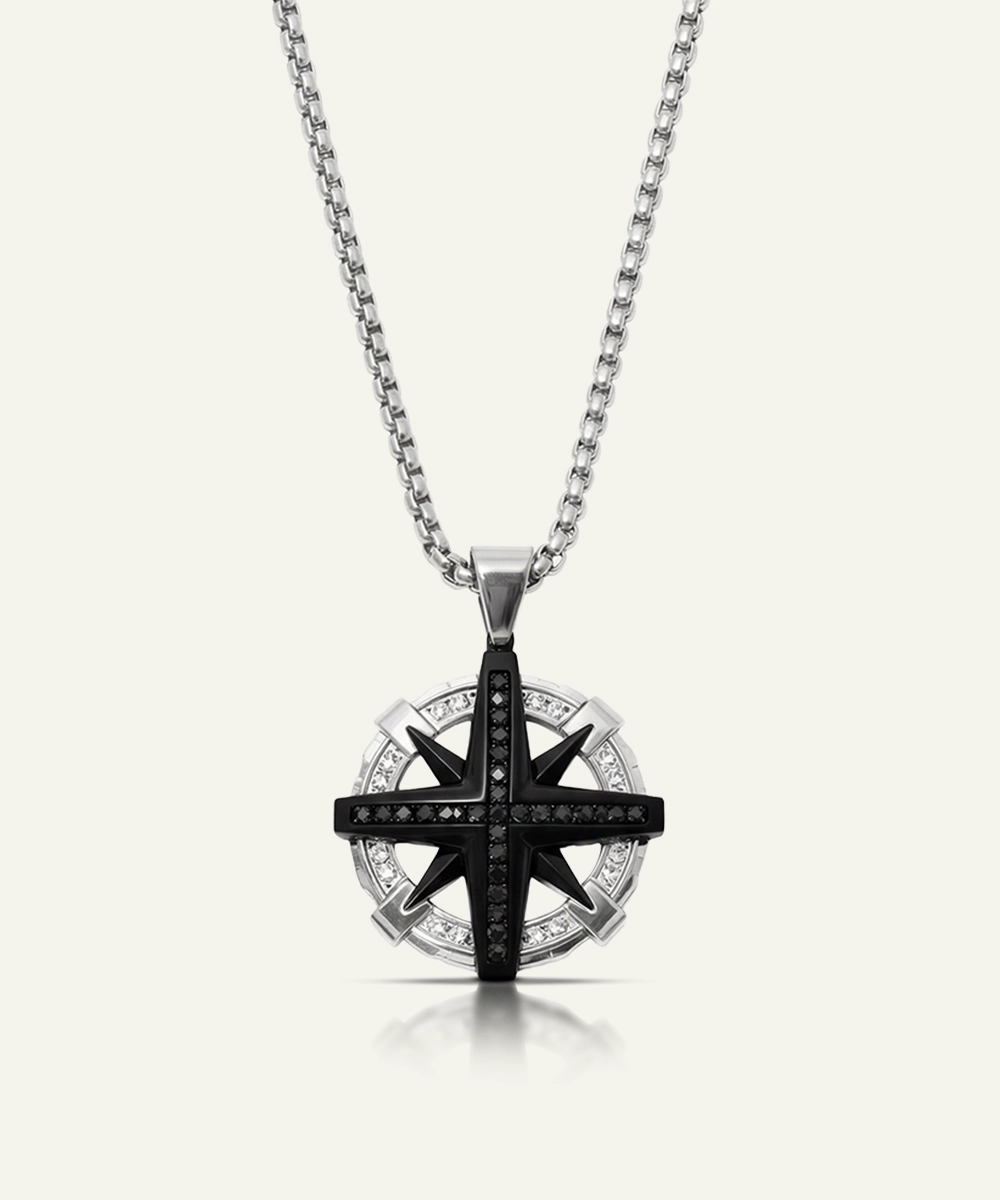 Black Cubic Zirconia Compass Pendant