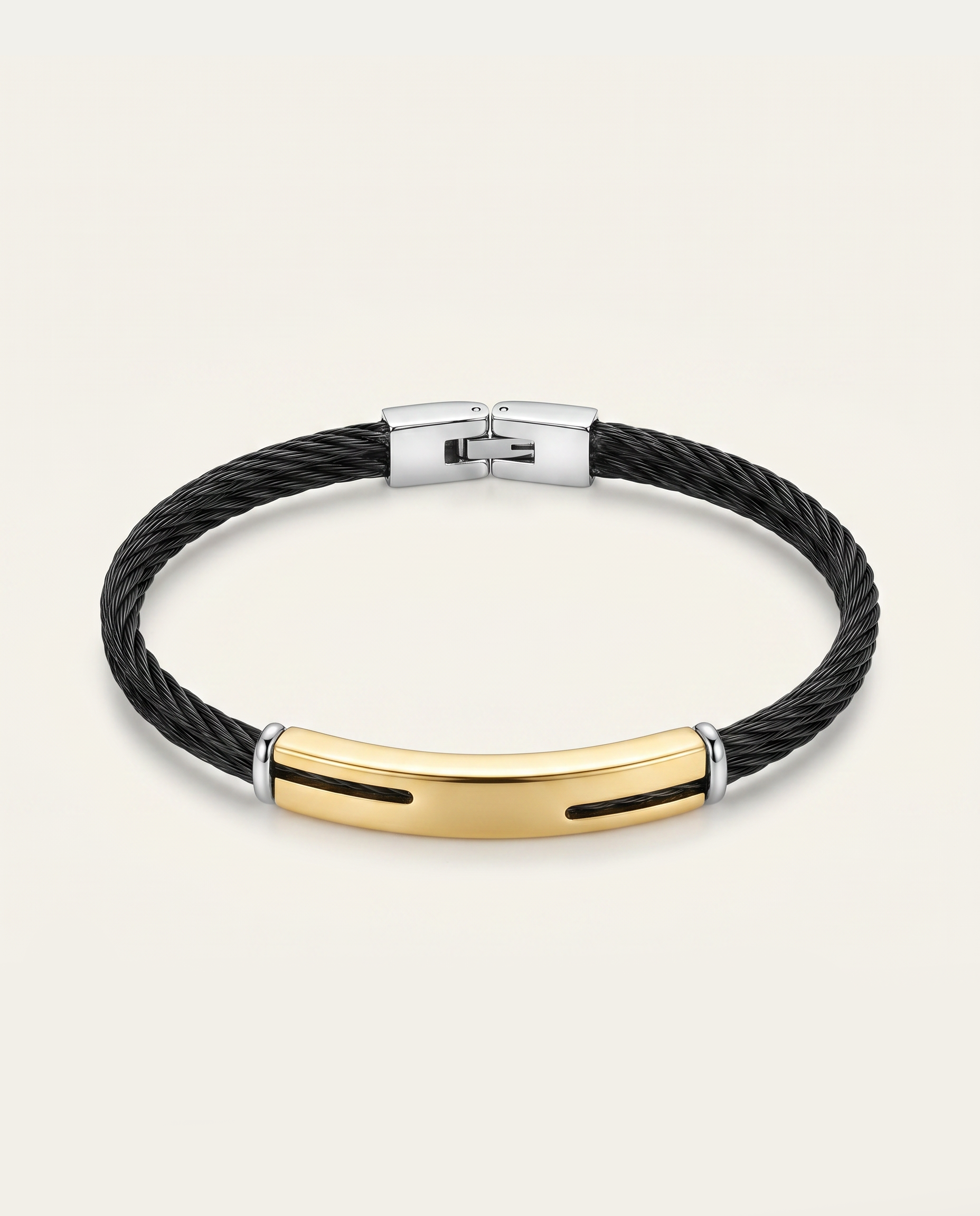 Black Leather With Steel ID Bracelet