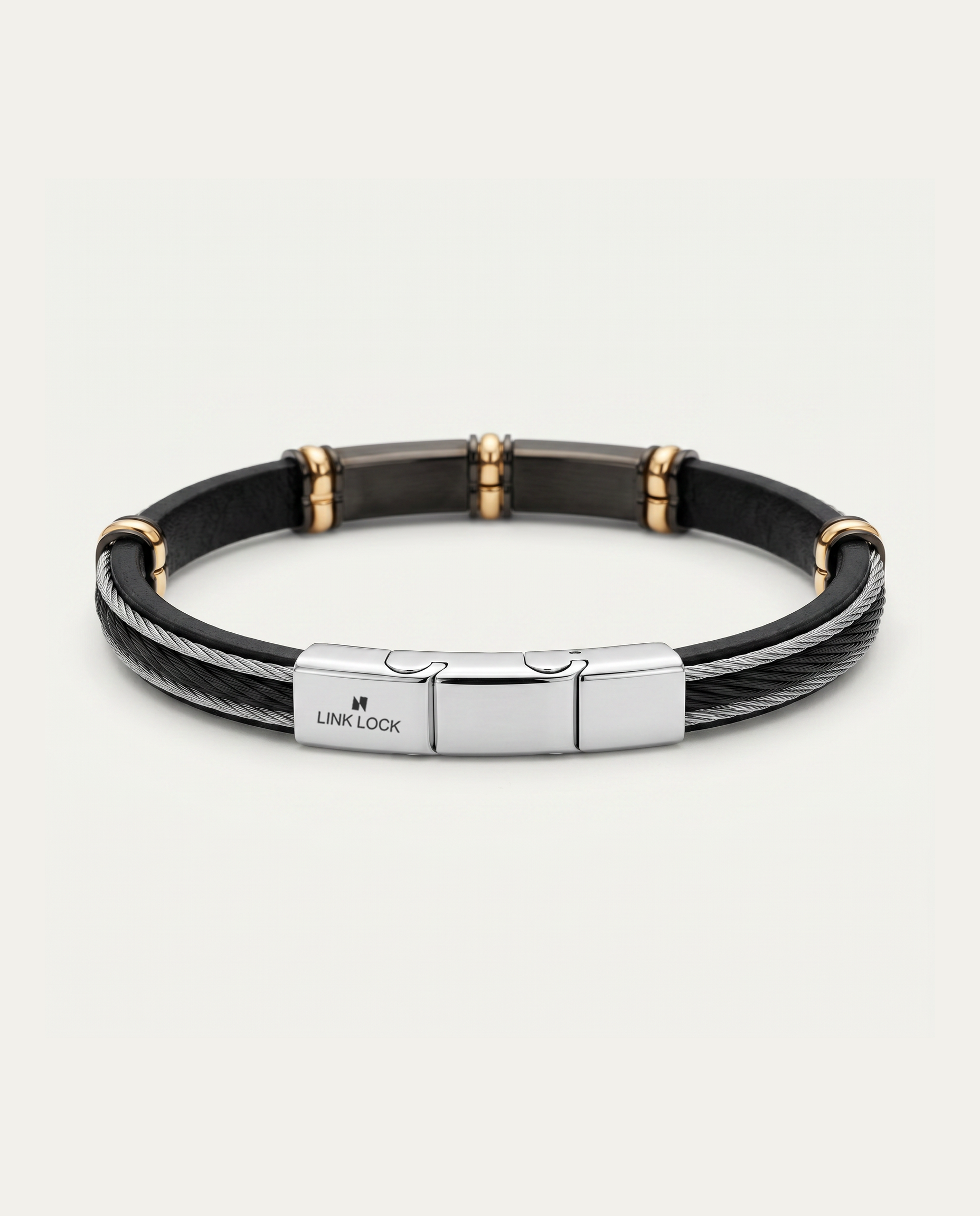 Black Leather ID Bracelet